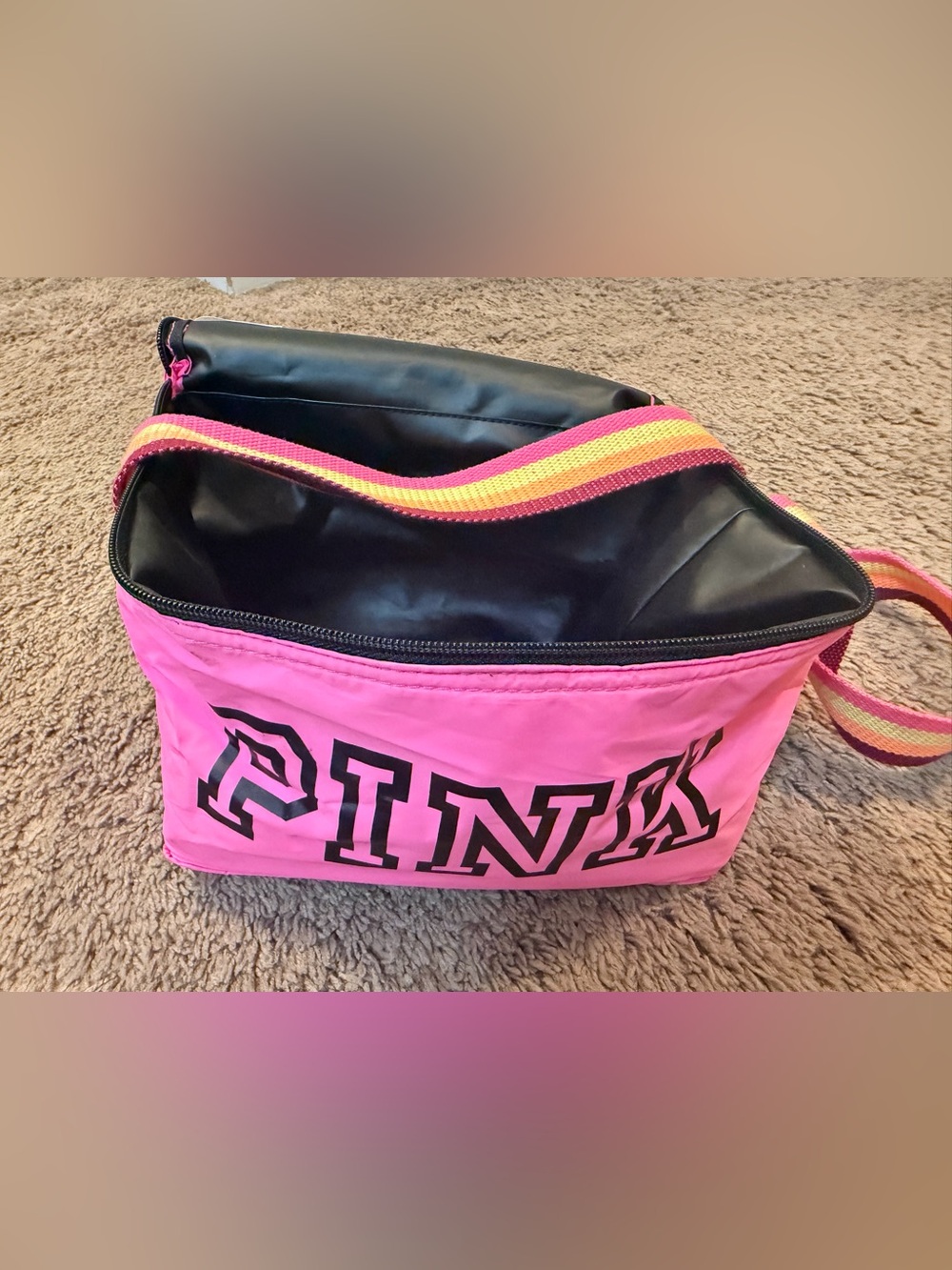 PINK Victoria's Secret Pink Cosmetic Bag with Striped Shoulder Strap